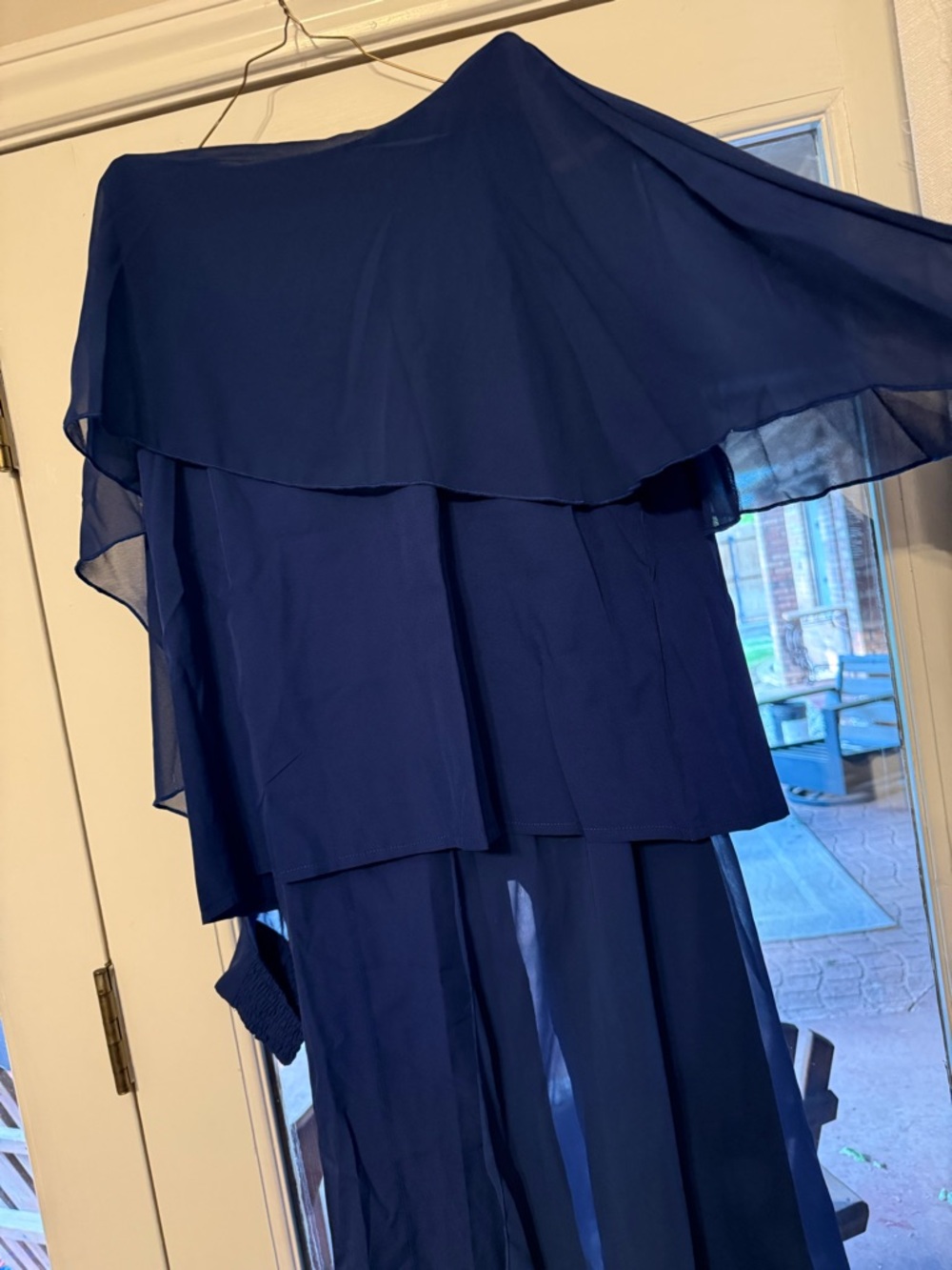 One-Shoulder Layered Navy Blue Evening Dress